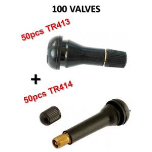 Lot de 100 Valves TR413 (50) et TR414 (50) pour Pneumatiques Tubeless Voiture