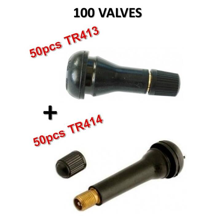 Lot de 100 Valves TR413 (50) et TR414 (50) pour Pneumatiques Tubeless Voiture